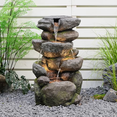 29H Realistic Rock Cascading Outdoor Water Fountain with 4 Tiers (28.6H / Gray-4025)
