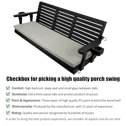 Wooden Porch Swing 3 (Iron Black / 5.5 FT Extra Large)