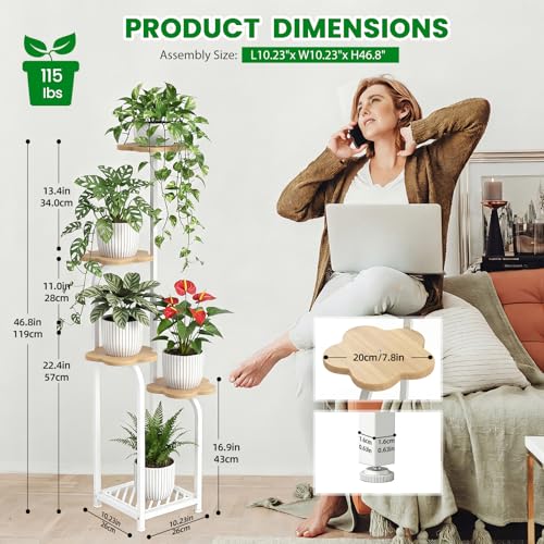 Tall 5 Tier Wood Plant Stand Indoor (Wood + White / 5-Tier Square Base)