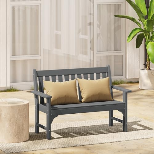 Garden Bench Farmhouse Park Front Porch for Entryway Bench Outdoor Seating Low Bench Patio Bench Outside (Grey / 51IN)