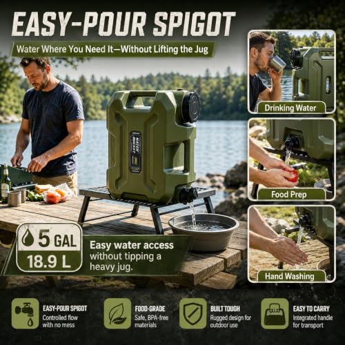 5 Gallon Camping Water Jug with Spigot (Green5-5 gal)