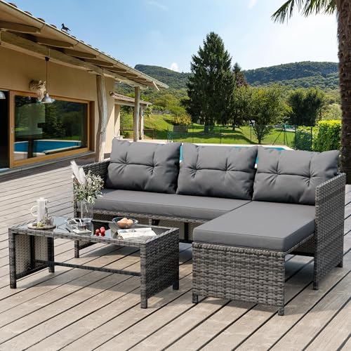 3 Pieces Outdoor Patio Furniture Set (Dark Gray)