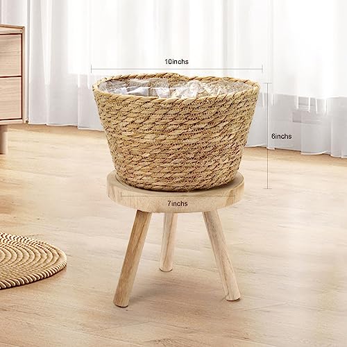 Woven Plant Basket Set of 3 with Plastic Liner (Natural Color-3)