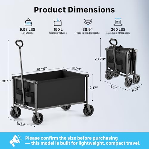 29.3" Collapsible Wagon Cart (Black / 150L)