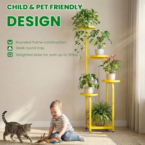Tall 5 Tier Square Plant Stand Indoor Outdoor (Yellow / 5-Tier Square Base)
