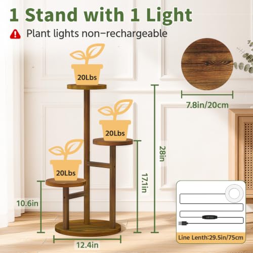 Wood Small Plant Stand Table Indoor Tall with Lights (Brown with Light / 3 Tier)