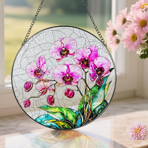 8 Inch Stained Glass Ornament (Orchid)
