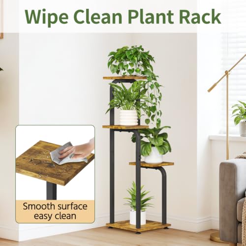Plant Stand Shelf Tall for Indoor Corner Flower Rack (Classic Brown-Black / 4 Tier)
