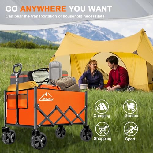 100L Collapsible Wagon Cart with All Terrain Wheels (Bright Orange / 100L)