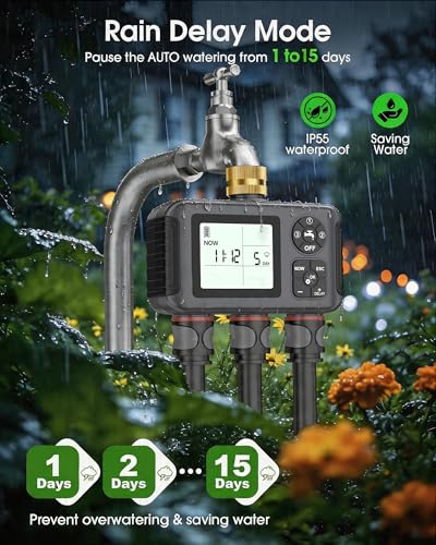 Water Timer with Brass Inlet (Black / 3 Outlets)