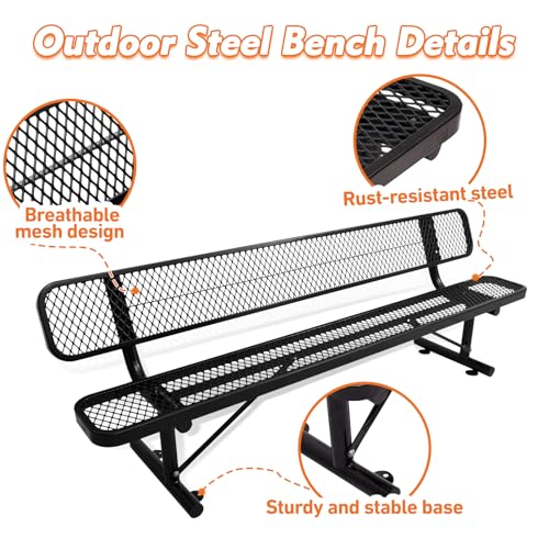 8Ft Heavy Duty Park Bench with Back Portable Frame