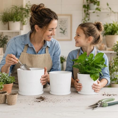3 Pack Plant Pots Indoor (White / 4.8''+5.5''+6'')