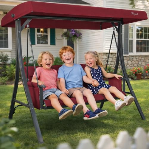 Brenda 3 Seat Outdoor Porch Swing Glider (Burgundy)