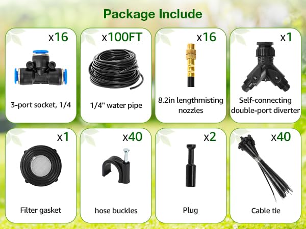 100FT Drip Irrigation System with 360° Adjustable Copper Nozzles (100FT)