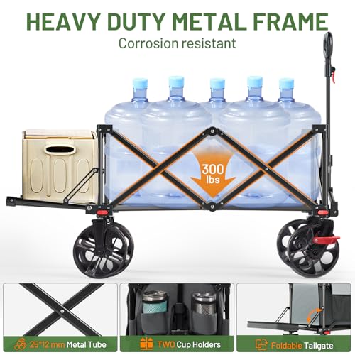 47" L Collapsible Folding Wagon with Tailgate & Brake (Gray / 250L)