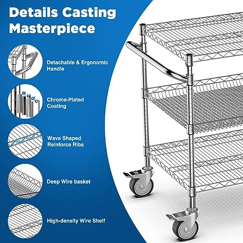 Commercial Rolling Utility Cart (3 Tier / 3-chrome)