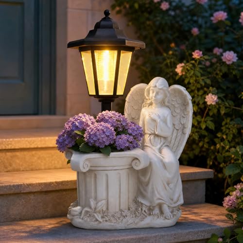 Solar Angel Outdoor Garden Statues with Lantern & Flower Pot (Angel)