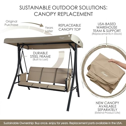 Brenda 3 Seat Outdoor Porch Swing Glider (Beige)
