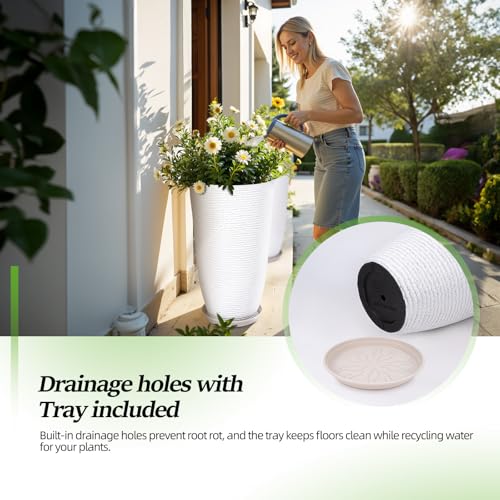 Set of 2 9 Gallon Tall Large planters for Outdoor (White / 21IN)