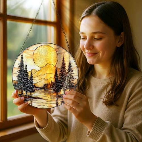 8 Inch Stained Glass Ornament (Mountain Sunset)