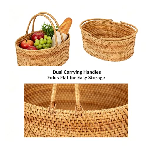 Rattan Picnic Basket with Handle (brown / Medium Oval – 14 x 10.2 x 6 in)