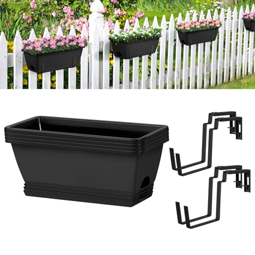 4 Pack Window Boxes Planters Railing Planter Box with Adjustable Brackets (Black+black Brackets)