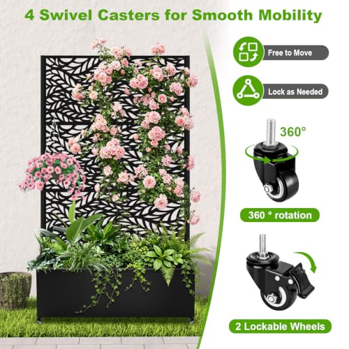72"x47"x16" Metal Planter Box with Trellis (Black Leaf-shaped / 72"x47"x16")