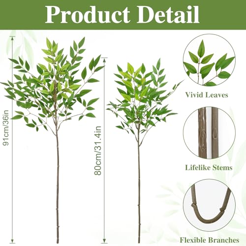 Green Nandian Artificial Plant 2PCS Faux Greenery Stems for Vase (Green Nandian-2pcs)