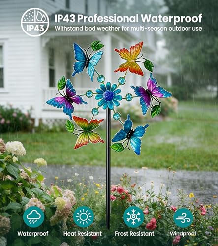 44" Colorful Butterfly Garden Wind Spinners (44" Butterfly Flowers)