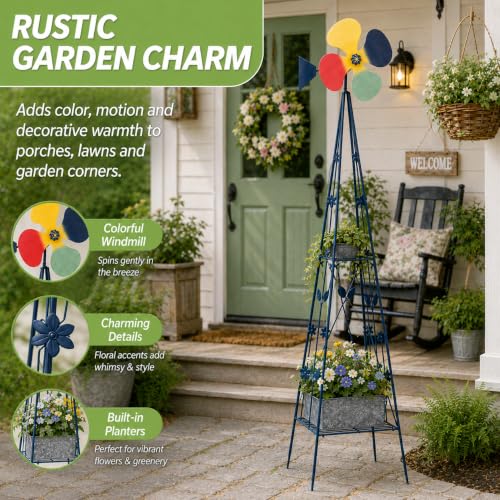 6FT Windmill for Yard Garden Decoration (Dark Blue)