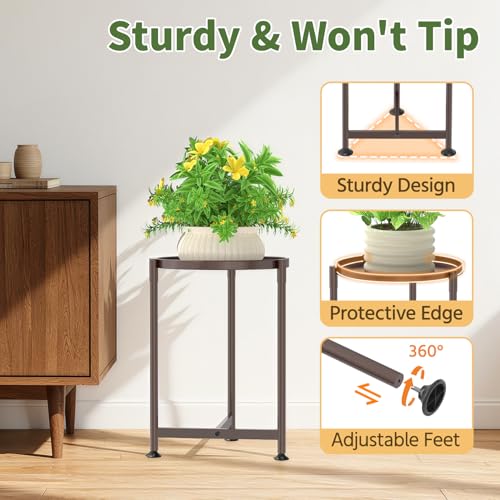 Metal Small Plant Stand Indoor Tall with 11 Inch Large Tray (Vintage Brown / 1 Tier)