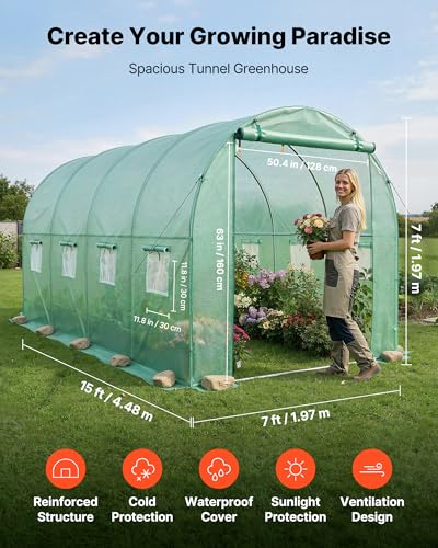 Walk in Tunnel Greenhouse (Green / 15x7x7 ft)