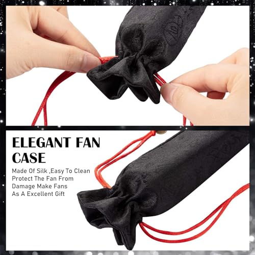 8 Packs Large Folding Hand Fans (Black)