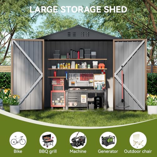 Shed Outdoor Storage Shed Metal (Brown / 8'*6')