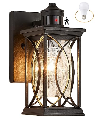 Motion Sensor Outdoor Wall Light with Dimmable Bulb (Black-S-MO)