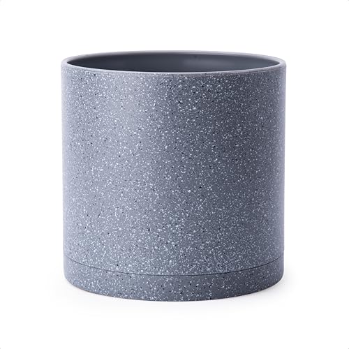 Plastic Planter Pot with Saucer (10 Inch / Speckled Gray)