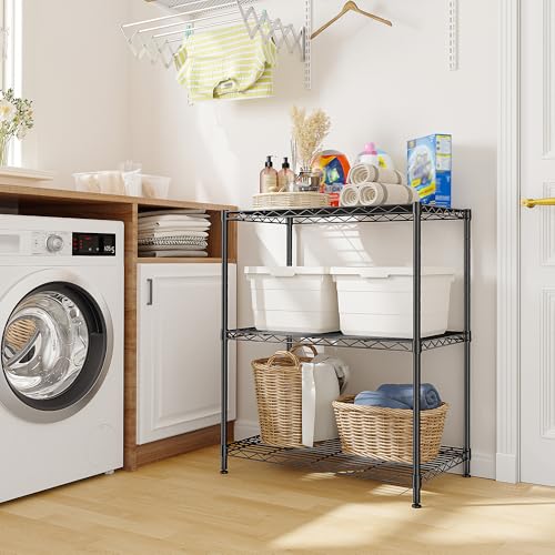 3 Tier 450LBS Adjustable Wire Shelving Unit for Kitchen (Black-24" W x 30" H x 14" D（2P）)