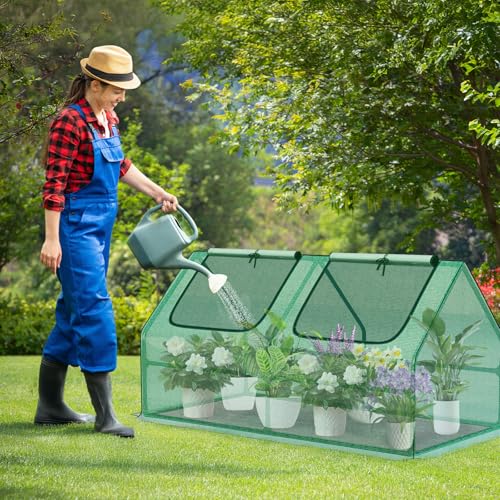 4 x 2 x 2 ft Mini Greenhouse with 2 Zipper Doors (Green / 4 x 2 x 2 ft)