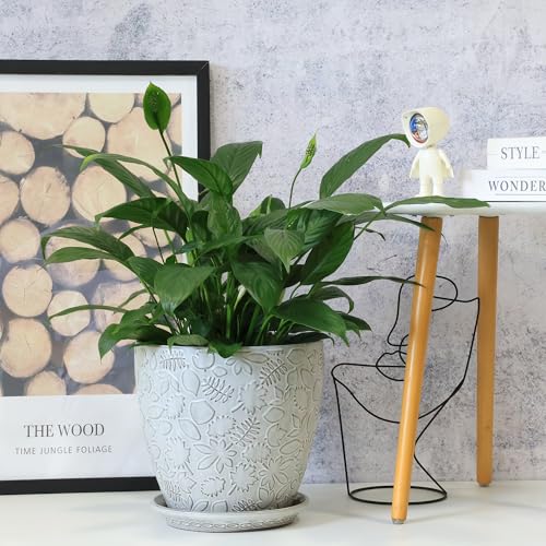 10inch Retro Ceramic Planter with Drainage Hole and Saucer for Multiple Plants