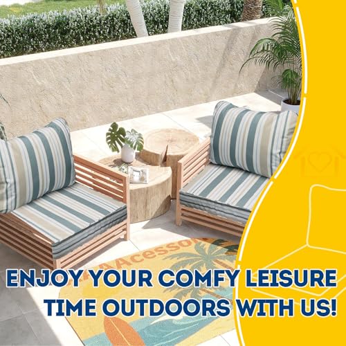 Outdoor Chair Cushions (Slate Gray Blue Coastal Stripe / 25.5"x25.5"x5" / 25.5"x19")