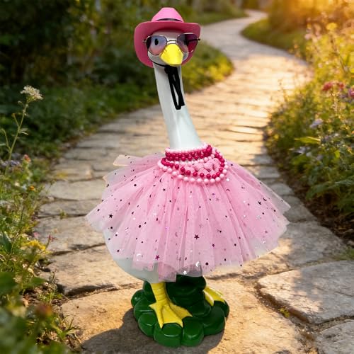 Porch Goose Garden Decor Statues Large White Yard Figurine with Outfit (star skirt goose)