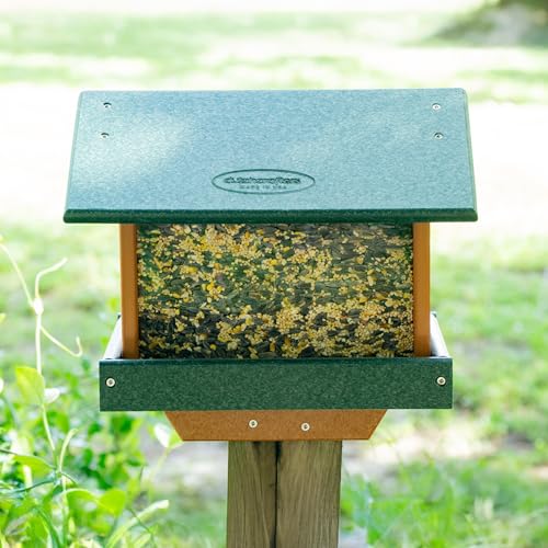 Poly Large Hopper Bird Feeder Post Mount for 4" x 4" (Turf Green & Cedar / Post Mount)