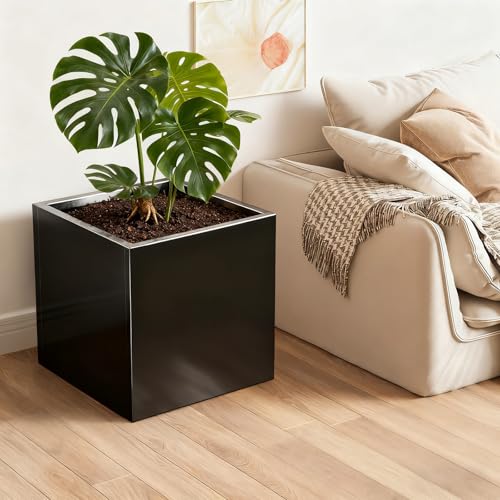 Metal Planter Box for Outdoor Plants 26" L x 26" W x 26" (Black / 26" L x 26" W x 26")