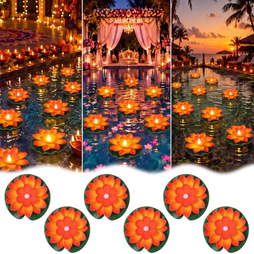 24 Pcs Floating Lotus LED Lights (Orange / 3.94 Inch)