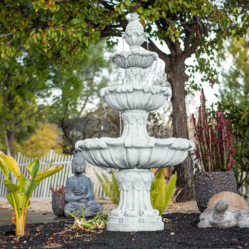 58.3" 3 Tier Outdoor Freestanding Water Fountain (White)