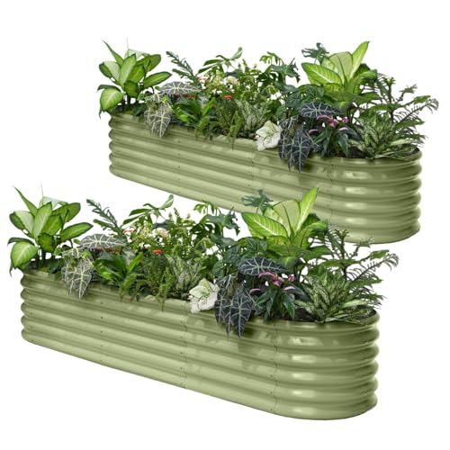 2 Pcs 8x2x1.5ft Galvanized Raised Garden Bed (Green / 8x2x1.5ft)