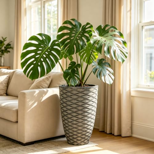 Autodaya 20" Tall Outdoor Planters Set of 2 Plant Pots (Weathered Black-20"h)