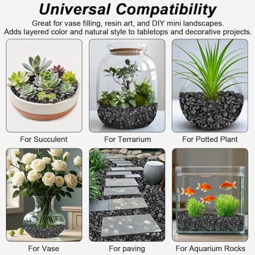 Decorative River Rocks & Landscaping Pebbles for Potted Plants (5 Pounds / Black)
