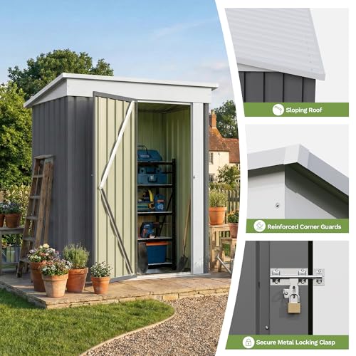5x3 FT Outdoor Storage Shed with Floor Frame (Gray / 5x3 FT)