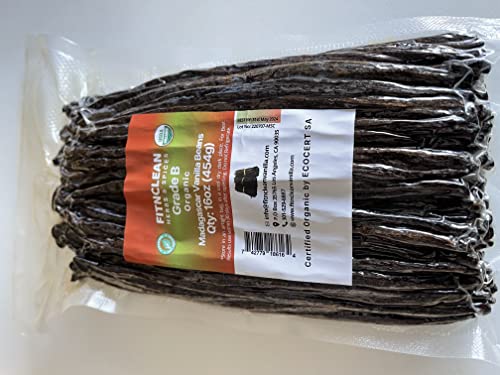 1 Lb Organic Madagascar Vanilla Beans Grade B. Certified USDA Organic 6" (16 Ounce (Pack of 1))
